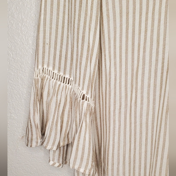 💚5/$25 Blue Island Beige & White Striped Topan Beach Tunic Tassel Boho Dress - Picture 3 of 8